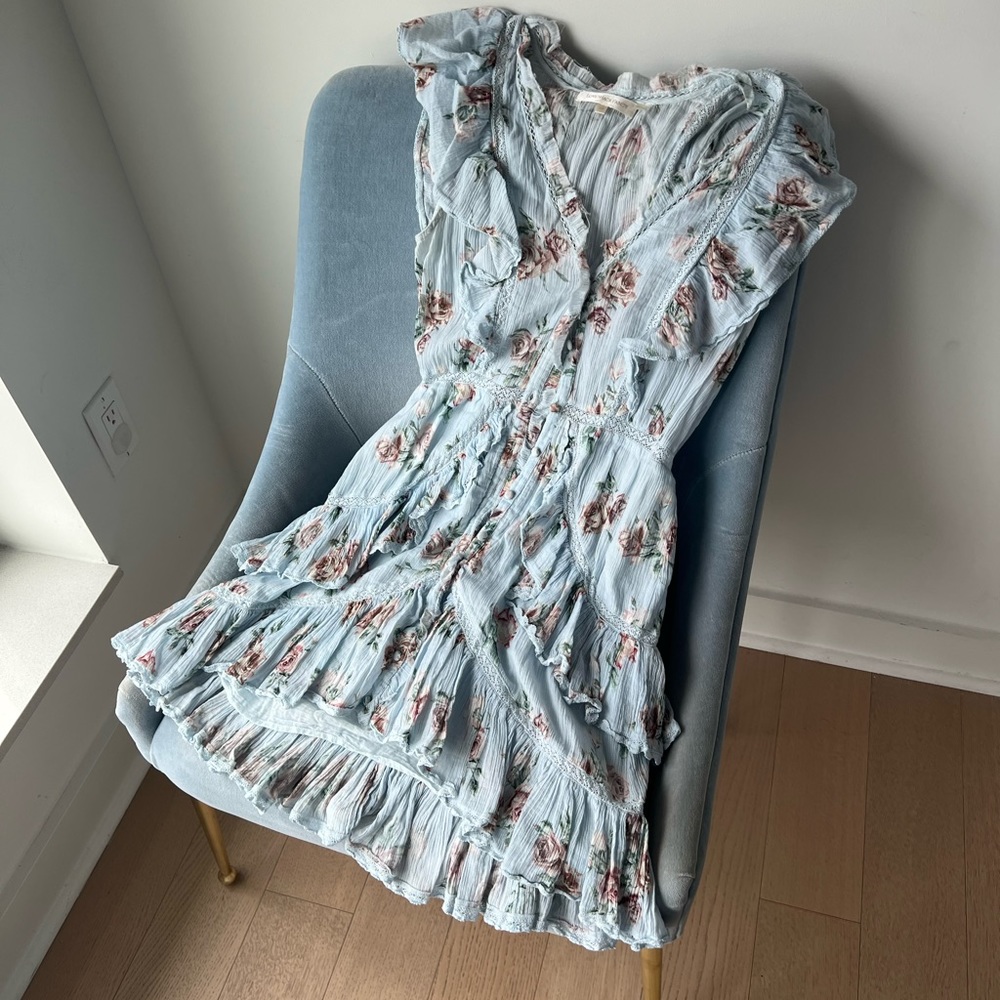 Loveshackfancy blue floral mini dress small